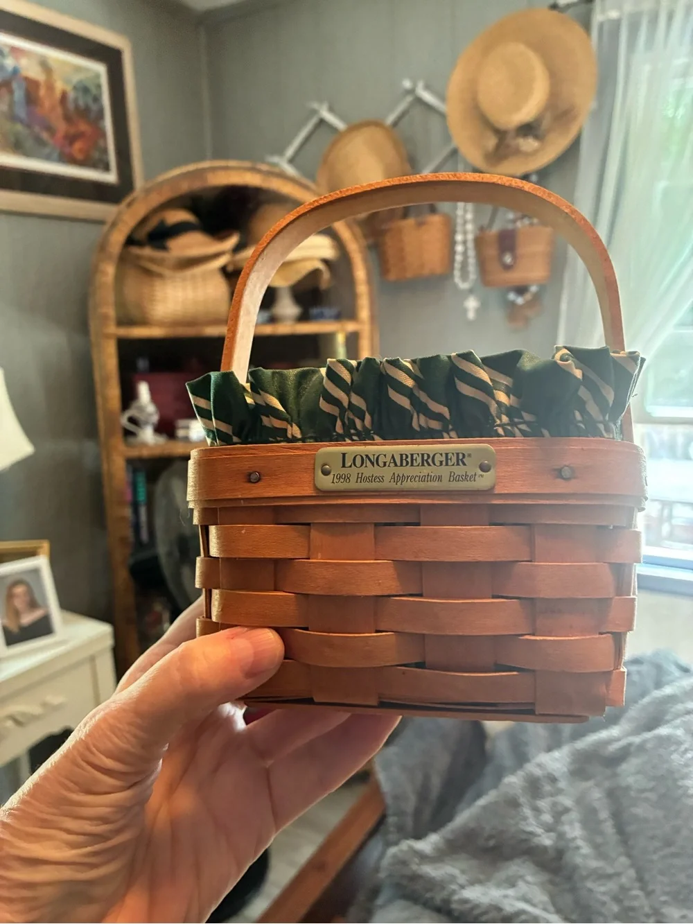 Longaberger Vintage Green & Natural Woven Basket Hostess Basket